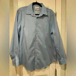 Calvin Klein Men’s Slim Fit Performance Non Iron Blue Cotton Dress Shirt Size 16